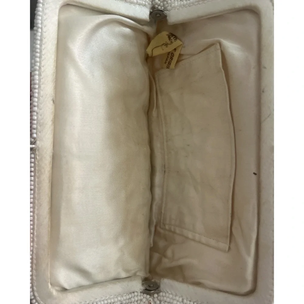 Beautiful Vintage Charlet Floral Cream Beaded Silk Lined Evening Bag Kiss Lock